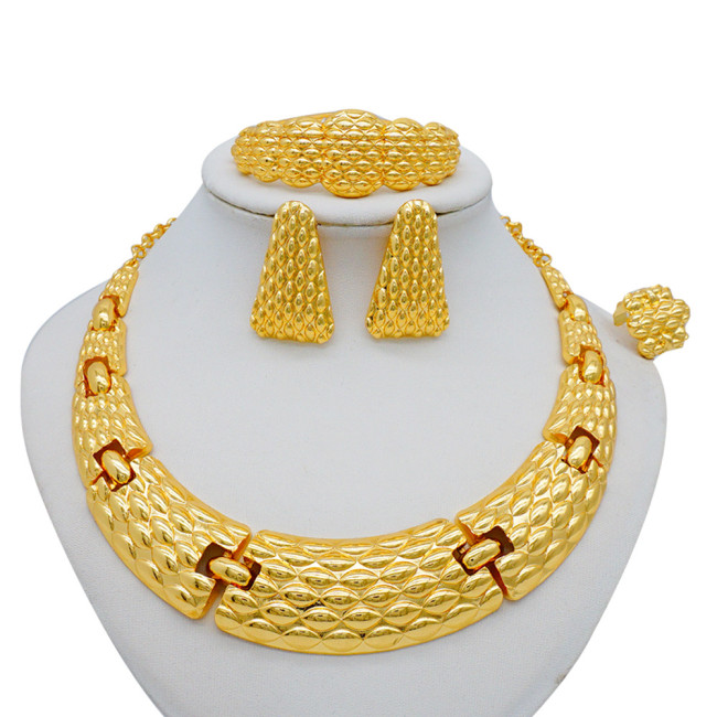 Snake pattern gold-plated large necklace set, bracelet, ring, earring, necklace set