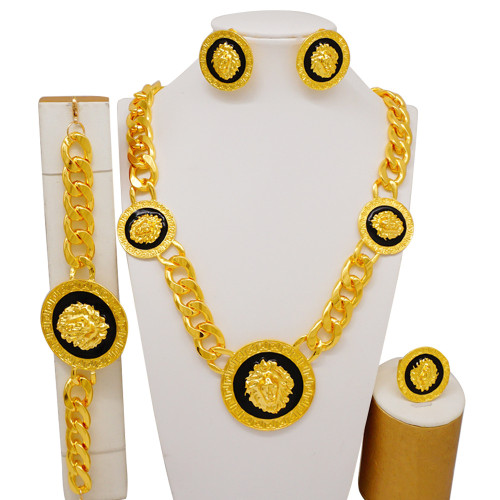 Alloy necklace, four piece set, wedding party, trendy earrings, bracelets, and rings