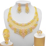 24K alloy large set necklace, four piece set earrings, bracelet, and ring