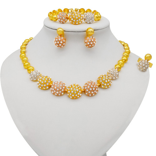 24K diamond inlaid necklace set, banquet bride jewelry set
