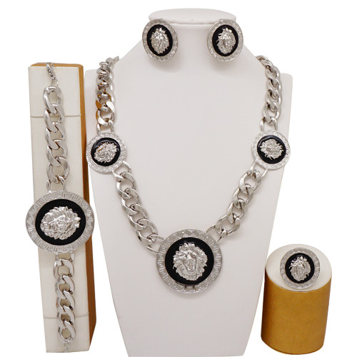 Alloy necklace, four piece set, wedding party, trendy earrings, bracelets, and rings