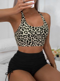 Two piece printed bikini swimsuit with leopard print for women