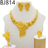 Alloy electroplating set necklace with diamond earrings, bracelet ring, 24k gold crystal zircon