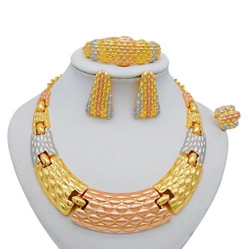 Snake pattern gold-plated large necklace set, bracelet, ring, earring, necklace set