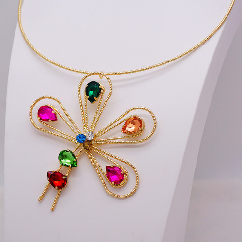 Large collar, butterfly, rhinestone necklace set, electroplated 24K gold, 925 silver, bride's wedding