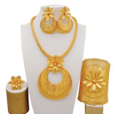 24K gold-plated banquet necklace, bracelet, ring, earring set