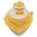 Alloy exaggerated large necklace set, bracelet, ring, earring, four piece set, banquet