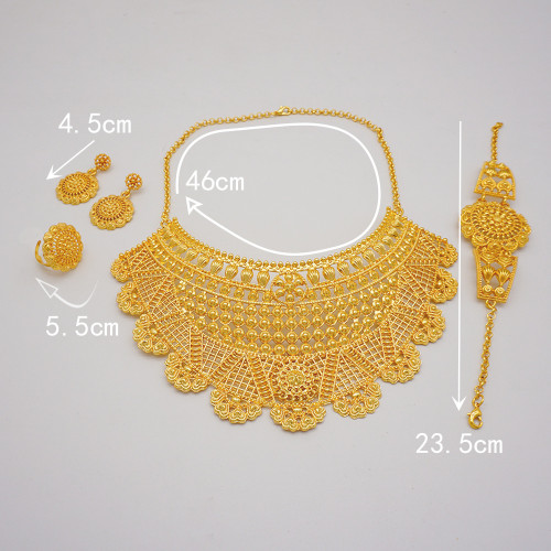 Alloy exaggerated large necklace set, bracelet, ring, earring, four piece set, banquet