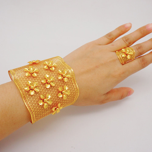 Carving Craft 24k Gold Plated Bracelet Ring Set