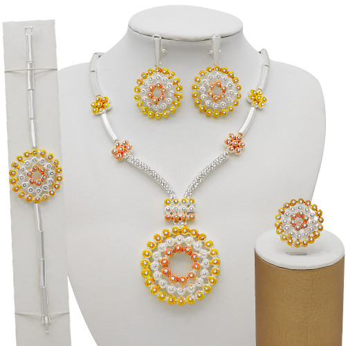 Large circular pendant, alloy diamond inlaid large set, necklace, four piece set, banquet accessories