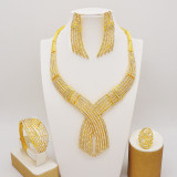 Full diamond alloy necklace, earrings, rings, bracelets, exaggerated large set, wedding bride accessories