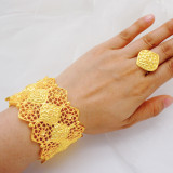 Zinc alloy non allergic electroplating gold large bracelet ring set wedding accessories