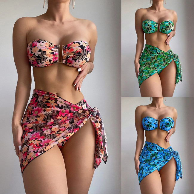 Women's swimsuit two-piece printed metal U-shaped bikini swimsuit