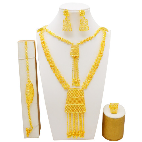 Double layered tassel large length necklace set jewelry necklace set bracelet earring ring item