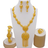 Extended alloy tassel necklace set with 24k gold-plated bracelets, earrings, and jewelry sets