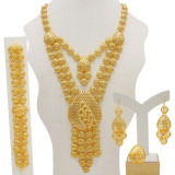 24K gold-plated banquet necklace, bracelet, ring, earring set