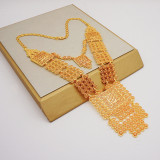 Multi layered long necklace exaggerated set gold-plated handmade long chain