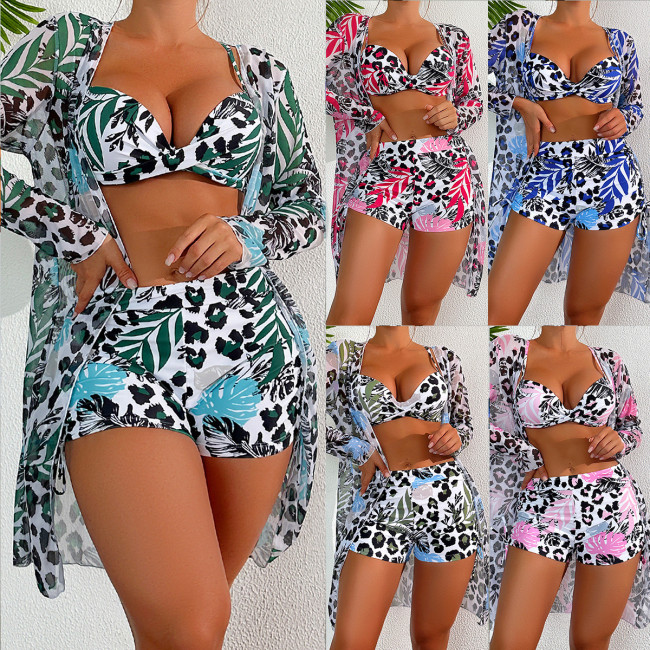 Swimming suit women's split body flat angle pants with steel support and leopard print bikini Amazon swimwear