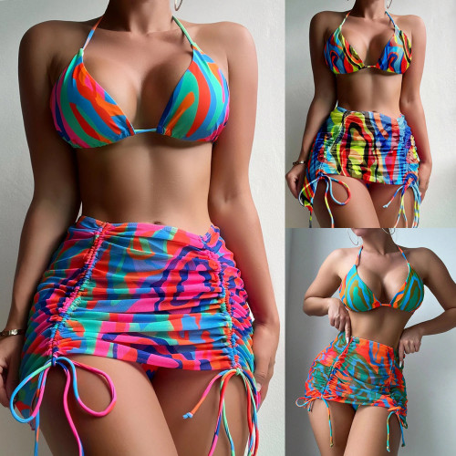 Gradient swimsuit women's split three piece set with tie dye printed bikini