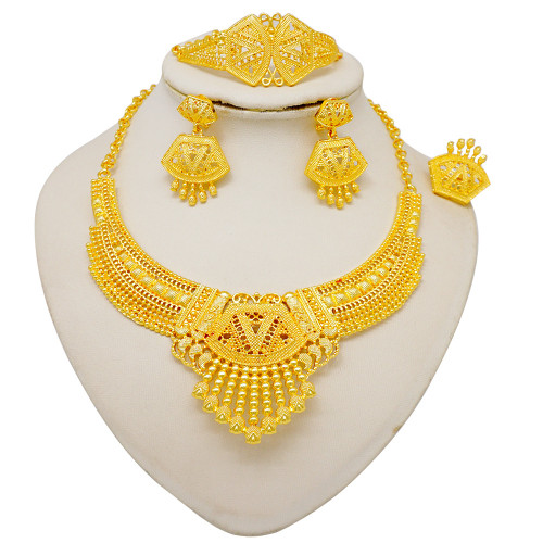 Women's alloy diamond large long necklace set