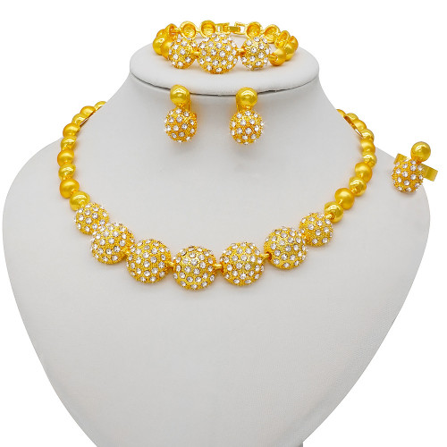 24K diamond inlaid necklace set, banquet bride jewelry set