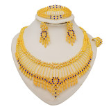24K alloy large set necklace, four piece set earrings, bracelet, and ring