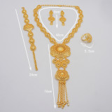Extended alloy tassel necklace set with 24k gold-plated bracelets, earrings, and jewelry sets