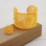Zinc alloy non allergic electroplating gold large bracelet ring set wedding accessories