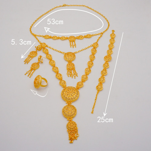 Three layer plated 24k gold necklace, bride set, jewelry, bracelet, earring, ring