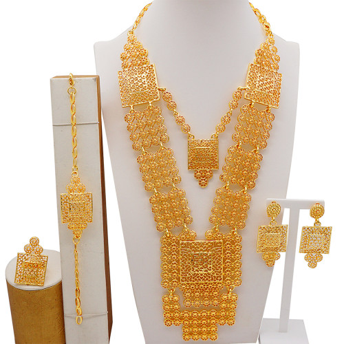 Multi layered long necklace exaggerated set gold-plated handmade long chain