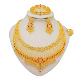 24K alloy large set necklace, four piece set earrings, bracelet, and ring