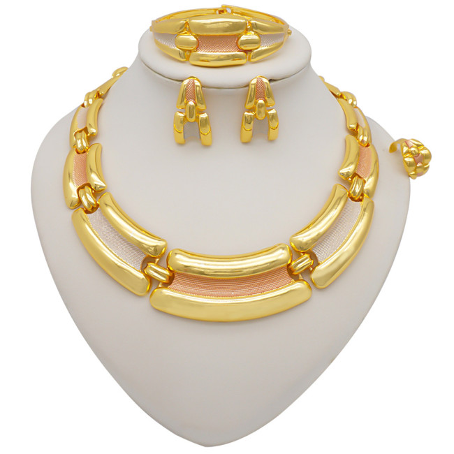 24k gold-plated exaggerated diamond necklace set