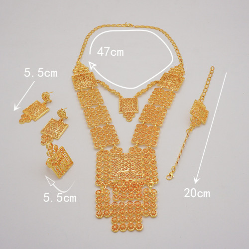 Multi layered long necklace exaggerated set gold-plated handmade long chain