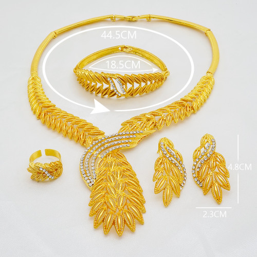 Alloy electroplating set necklace with diamond earrings, bracelet ring, 24k gold crystal zircon