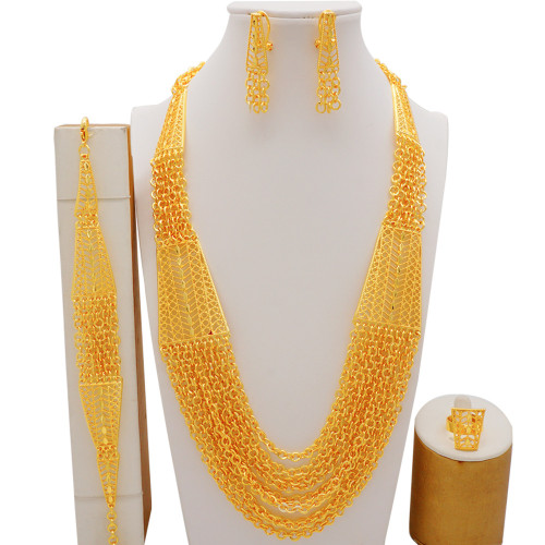 Multi layered handmade necklace set with electroplated 24K true gold color