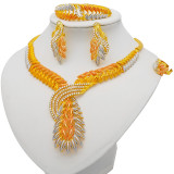 Alloy electroplating set necklace with diamond earrings, bracelet ring, 24k gold crystal zircon