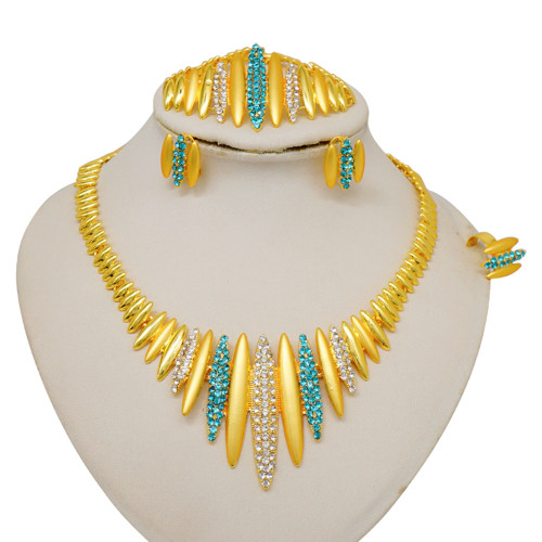 Diamond alloy necklace set, earrings, rings, bracelets, wedding and dinner accessories