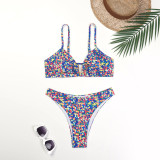Women's swimsuit two-piece printed metal U-shaped bikini swimsuit