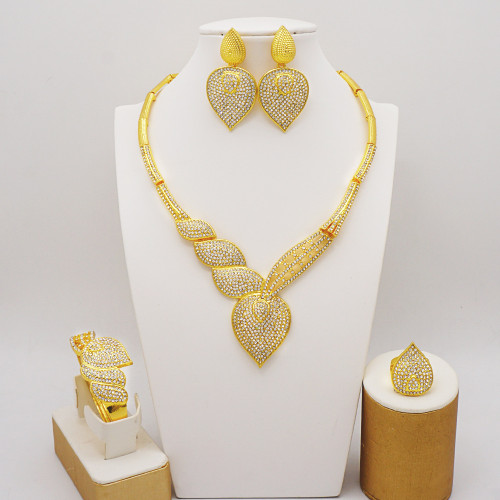 Full diamond alloy necklace, earrings, rings, bracelets, exaggerated large set, wedding bride accessories