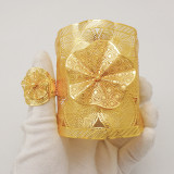 Large Bracelet Ring Set 24K True Gold Computer Precision Cutting Women's Banquet