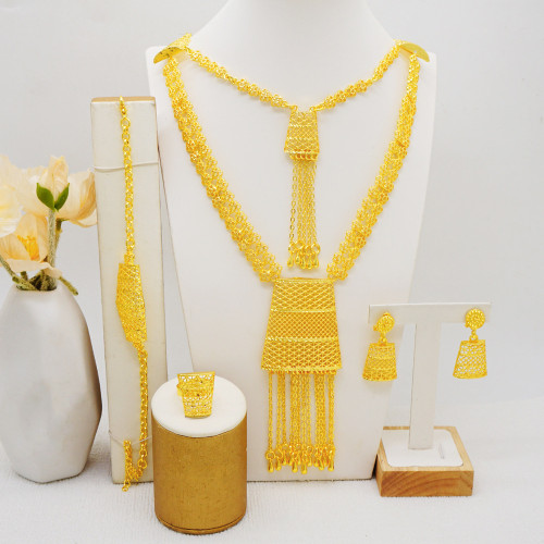 Double layered tassel large length necklace set jewelry necklace set bracelet earring ring item