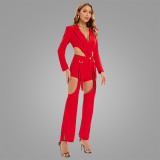 Hollow out sexy casual small suit, high waisted shorts, adjustable long pants, three piece set for women