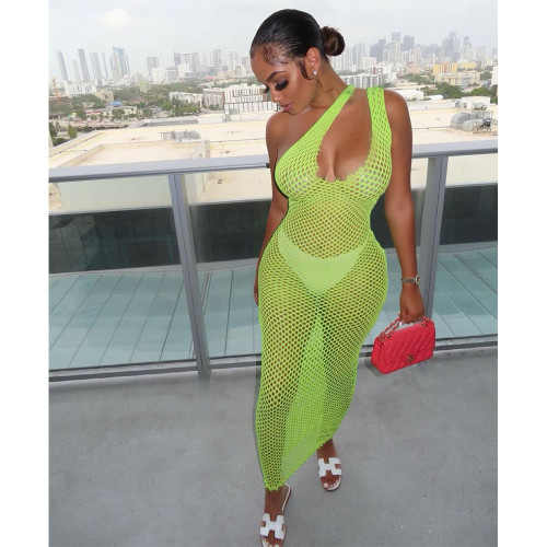 New hollow out beach cover up sexy mesh perspective dress set with bottom pants