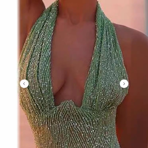 Sleeveless neck hanging deep V-neck dress sexy backless sequin high-end fishtail skirt long skirt