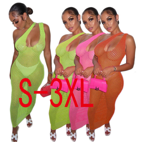 New hollow out beach cover up sexy mesh perspective dress set with bottom pants