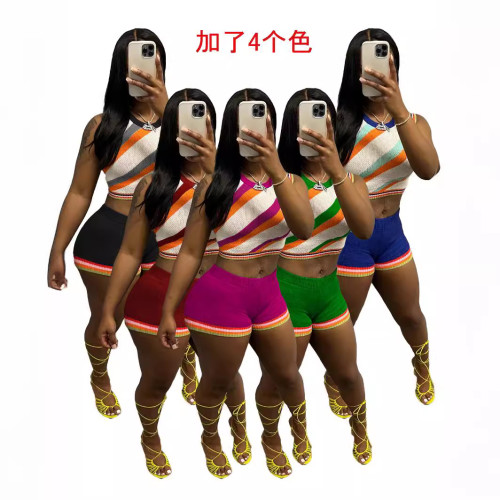 Women's Fashion Sleeveless Tank Top High Waist Slim Fit Lifting Hip Short Knitted Set