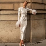 Luxury party dress with mid length pleated hollow out evening dress