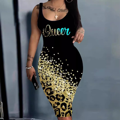 Women's Fashion Sexy Spicy Girl Printed Arm Wrap Dress Half length Skirt