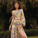 New European and American Spring/Summer Slanted Shoulder, Off waist, Sexy High Fork Printed Dress for Women