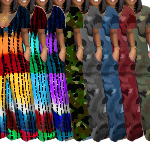 New fashion tie dye printed camouflage strip jumpsuit